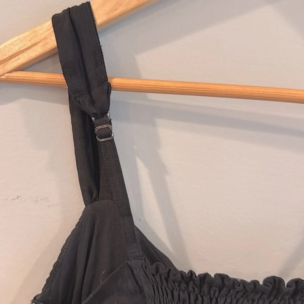 XOXO | Black Sleeveless Top w/ Lace, Bow & Wood Flower Button Detail - Picture 7 of 12